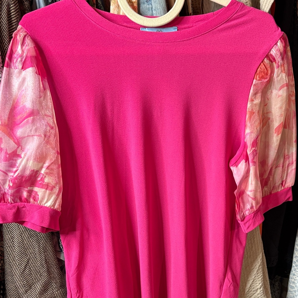CeCe Pink Top with Floral Sleeves